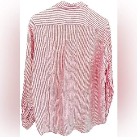 Frank‎ & Eileen Linen Button Down Red White Stripe 🌿 Quiet Luxury, Coastal Chic - Picture 2 of 7